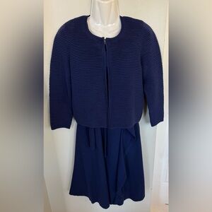 Lafayette 148 NY Wool Dress XS Cropped Cardigan Sweater Ruffle Blue Set Luxury